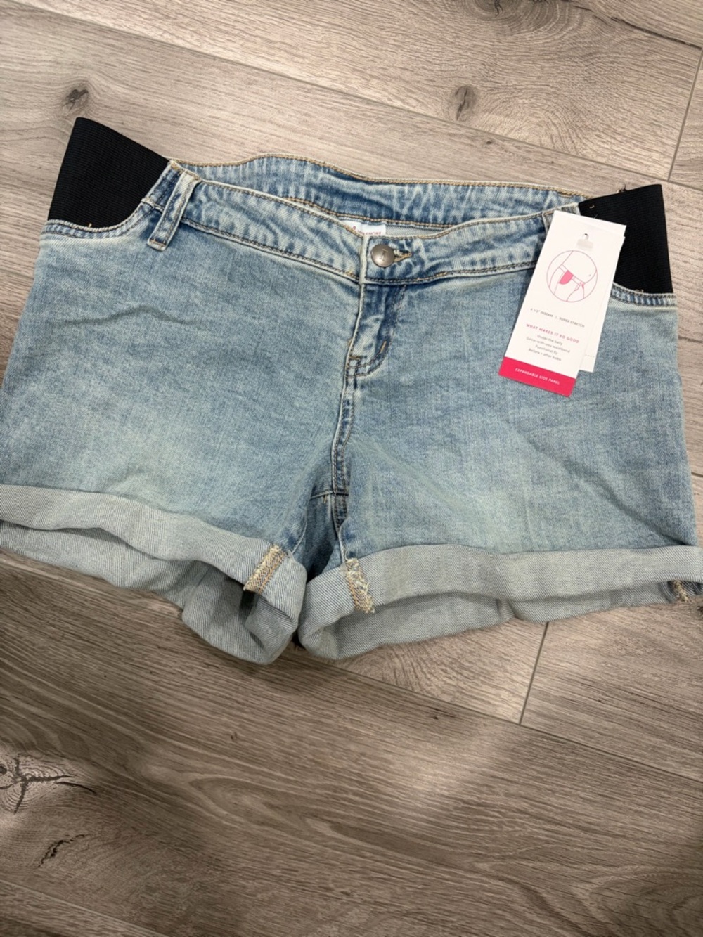 Maternity Light Wash Denim Women's Shorts with Elastic Side Panels